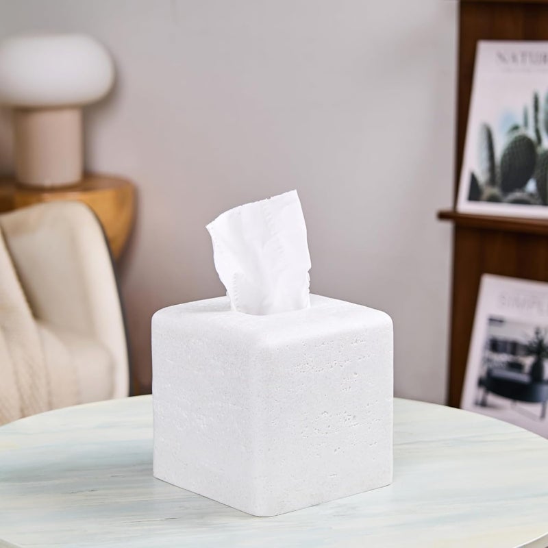 Polytree White Sandstone Tissue Box Cover Square for Home Decor,Resin Heavy Tissue Box Holder for Bathroom Countertop,Tabletop,Bedside Table,Office (Handmade of Resin) - Image 5